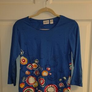 Chico's Colorful Geo Print 3/4 Sleeve Top, 0 Small